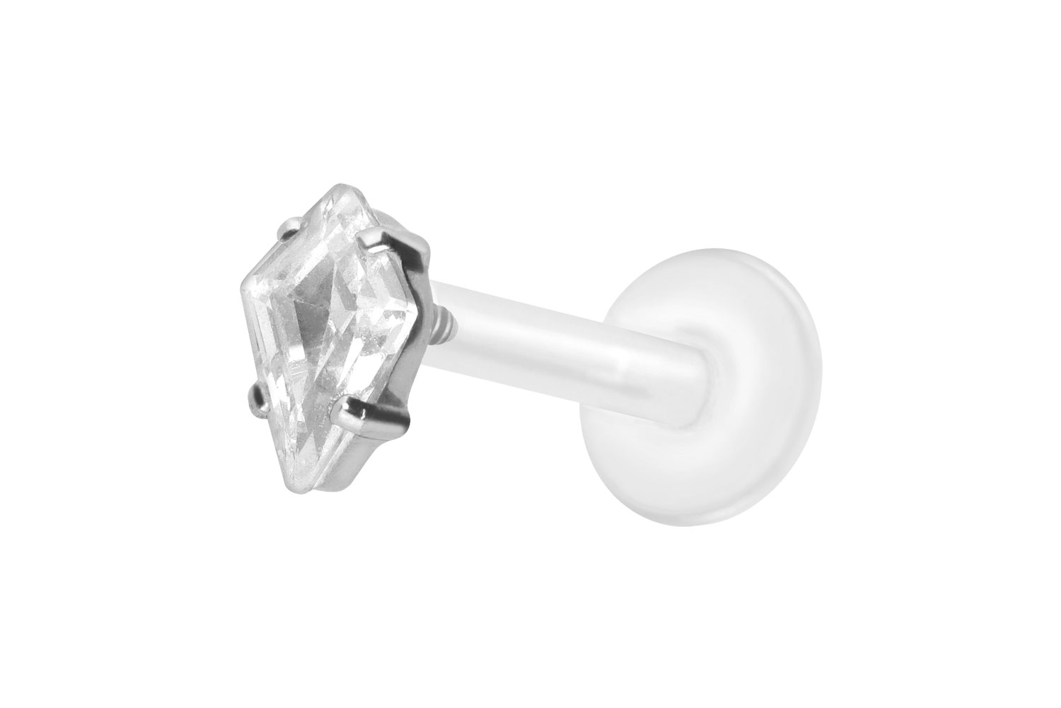 PTFE Labret Piercing mit Innengewinde + Titan-Aufsatz KRISTALLRAUTE